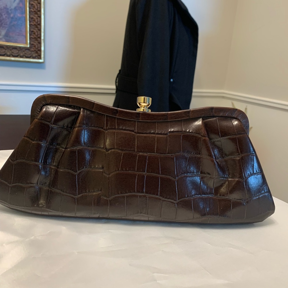 Banana Republic Chocolate Brown Faux Croc Textured Clutch 12 in X 5 in